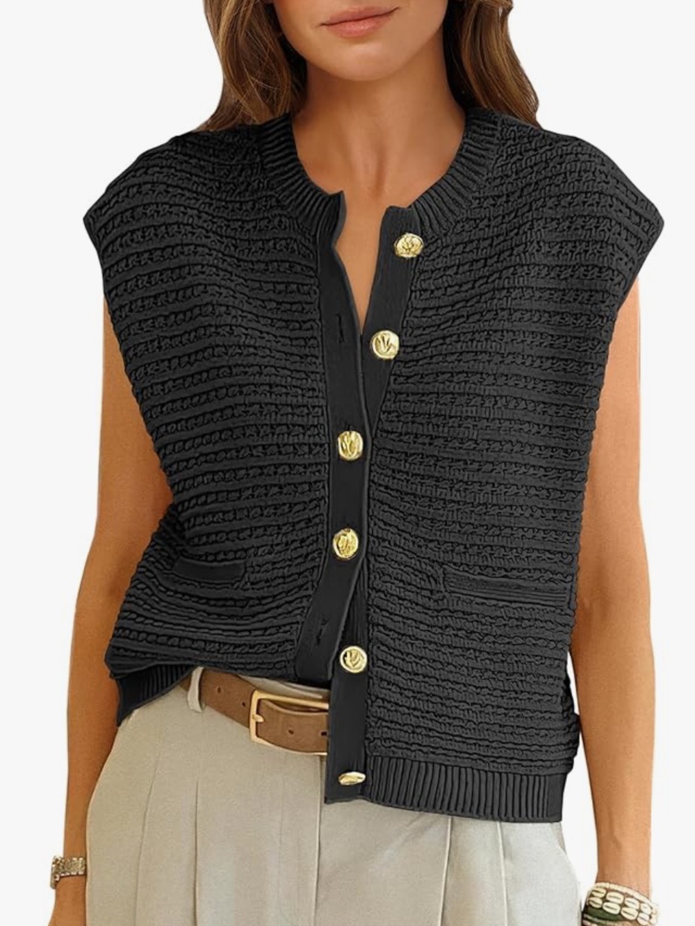 Black Knit Button-Front Women's Sweater Vest